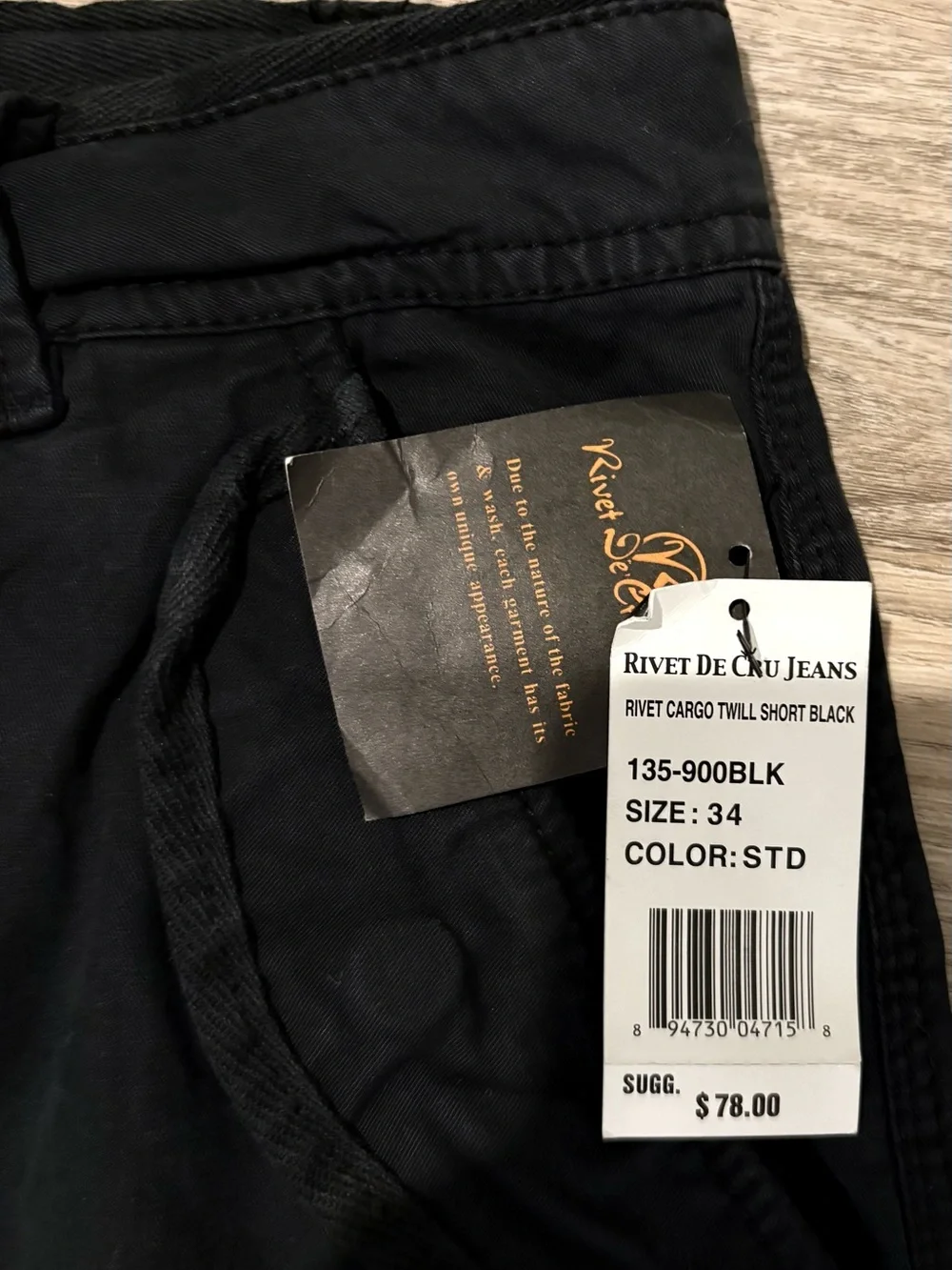 Rivet de Cru Jean Twill Cargo Shorts size 34 MSRP $78 New with Tags